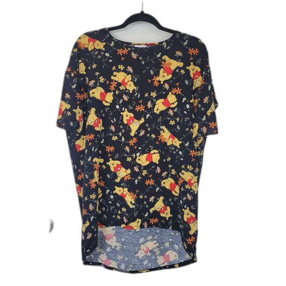 Winnie The Pooh Lularoe Irma Black Pooh Bear Floral High Low Shirt - Picture 1 of 4